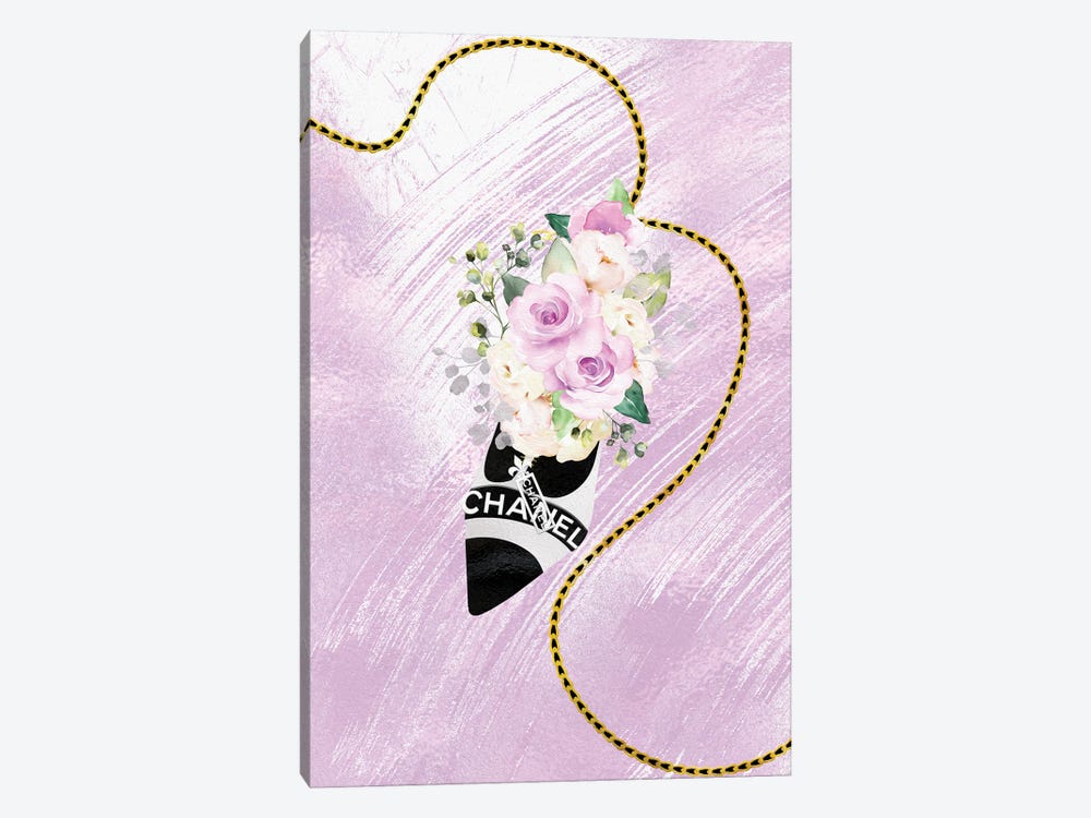 White & Black High Heel Bag With Blush Purple Roses by Pomaikai Barron 1-piece Canvas Art Print
