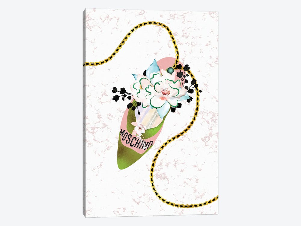 Deep Peach & Jade High Heel Bag With Roses & Macarons by Pomaikai Barron 1-piece Canvas Artwork