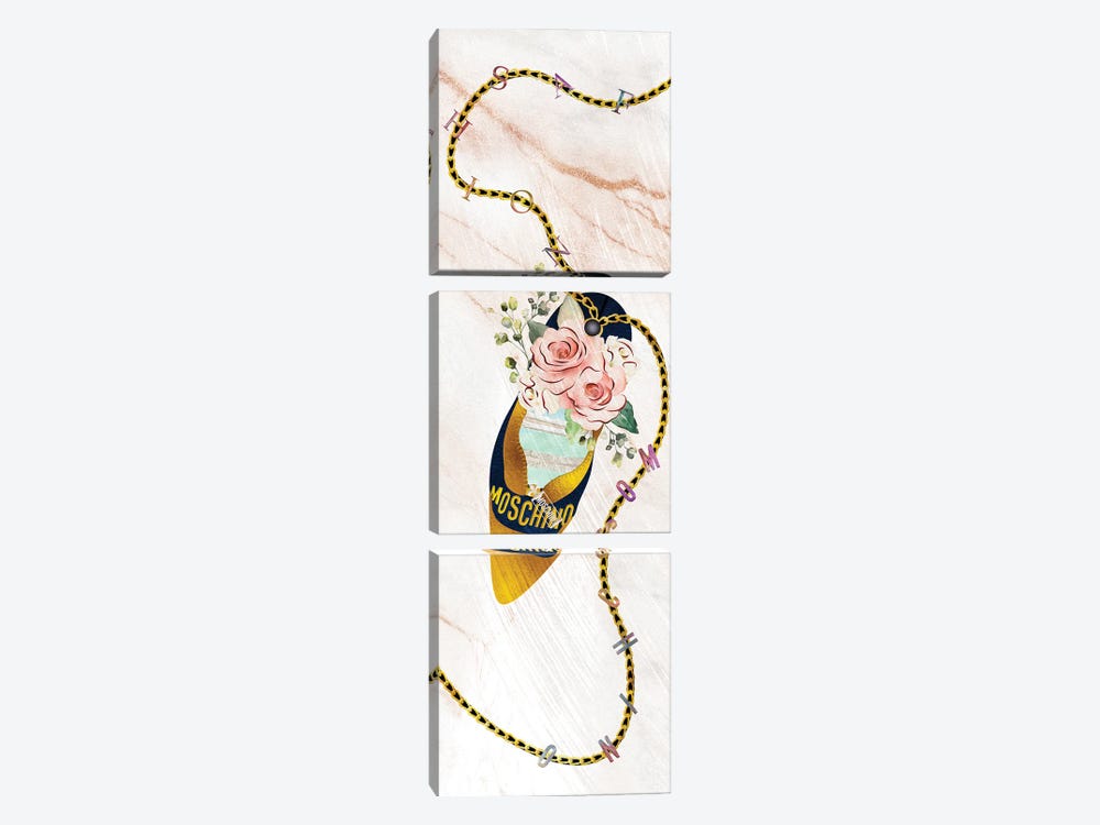 Dark Blue & Gold High Heel Bag With Roses & Macarons by Pomaikai Barron 3-piece Canvas Art Print