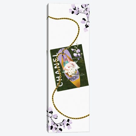 Lavender & Gold High Heel Bag With Roses & Macarons On A Sage Green Fashion Book Canvas Print #POB557} by Pomaikai Barron Canvas Art Print