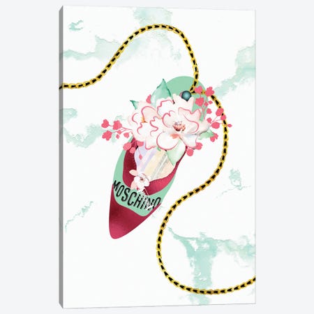 Pistachio & Crimson High Heel Bag With Roses & Macarons Canvas Print #POB558} by Pomaikai Barron Canvas Art