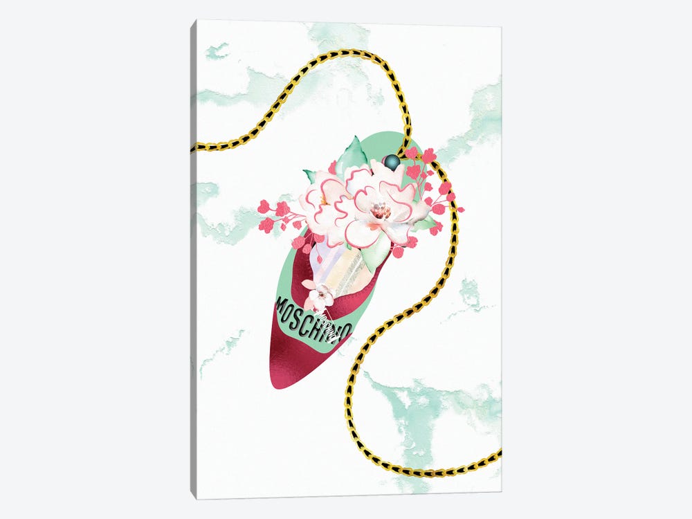 Pistachio & Crimson High Heel Bag With Roses & Macarons by Pomaikai Barron 1-piece Canvas Print