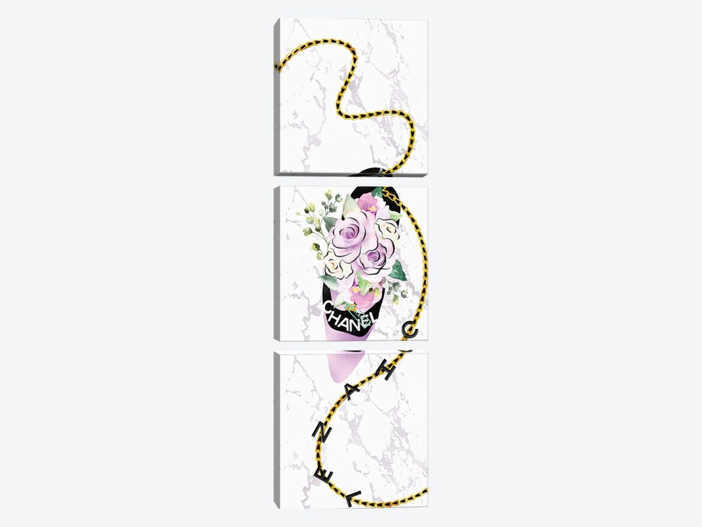 Black & Lavender High Heel Bag With Blushed Purple Roses by Pomaikai Barron 3-piece Canvas Artwork