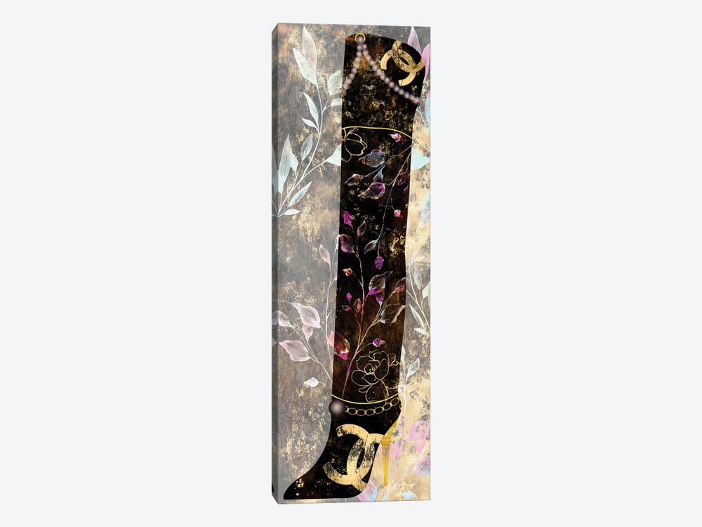 Gilded Grunge Thigh High Boot With Pearls & Colorful Botanicals by Pomaikai Barron 1-piece Canvas Art