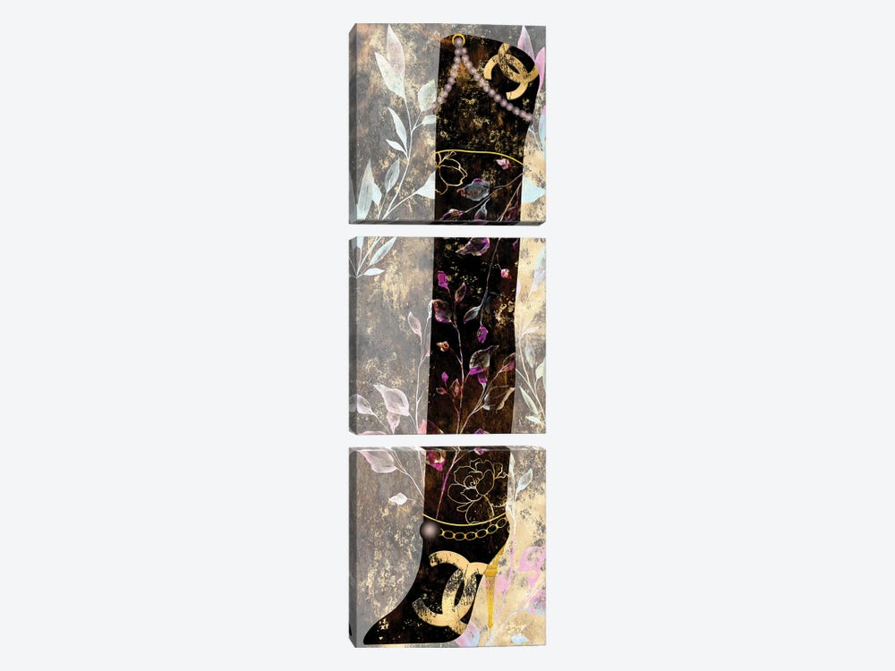 Gilded Grunge Thigh High Boot With Pearls & Colorful Botanicals by Pomaikai Barron 3-piece Canvas Art