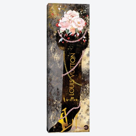 Gilded Grunge Furry Thigh High Boot With Blushed Roses & Pearls Canvas Print #POB563} by Pomaikai Barron Art Print