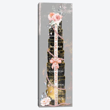 Pretty Grunged Black & Gold Stacked Fashion Boxes With Blushed Roses Canvas Print #POB565} by Pomaikai Barron Canvas Artwork