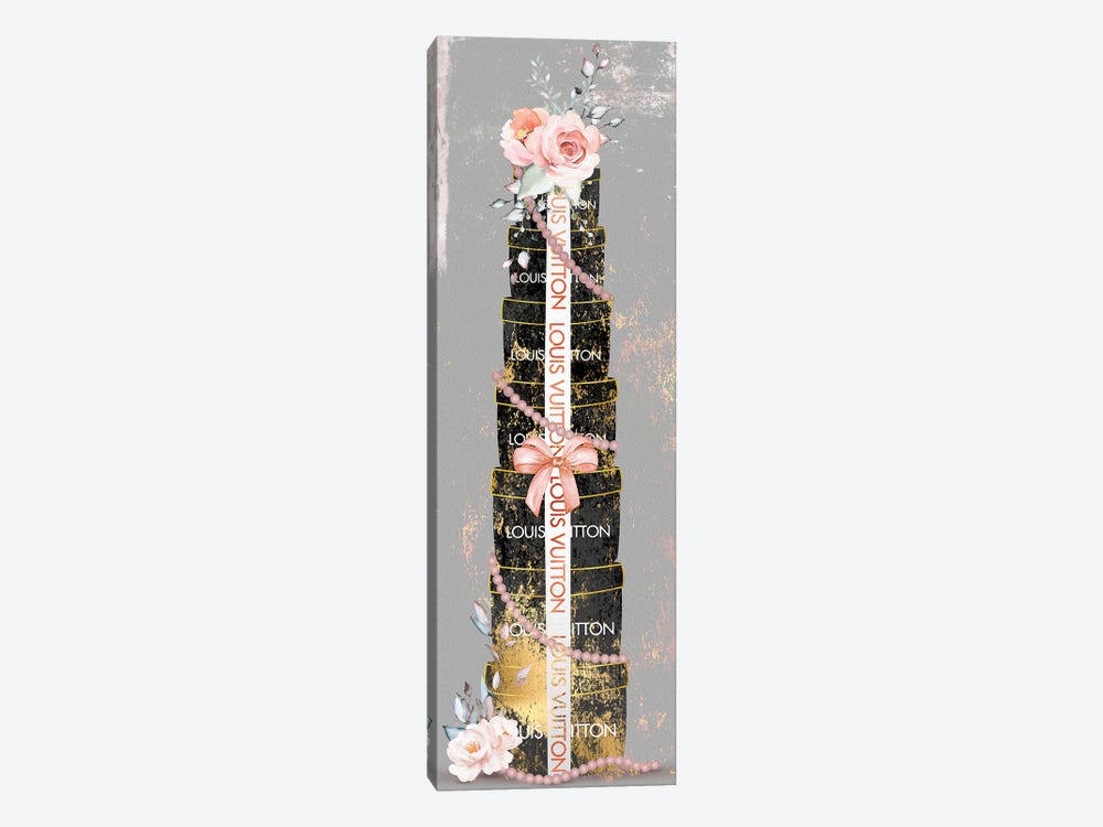 Pretty Grunged Black & Gold Stacked Fashion Boxes With Blushed Roses by Pomaikai Barron 1-piece Canvas Print