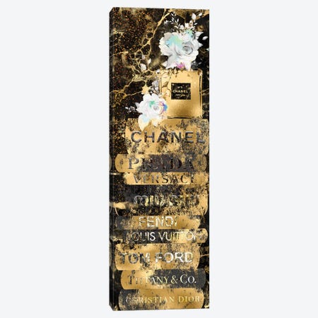 Gold Grunge Fashion Book Stack With Perfume Bottle & Roses Canvas Print #POB567} by Pomaikai Barron Canvas Artwork