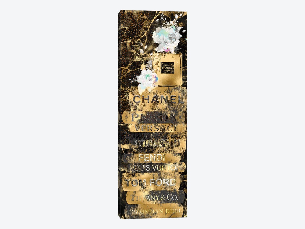 Gold Grunge Fashion Book Stack With Perfume Bottle & Roses by Pomaikai Barron 1-piece Art Print