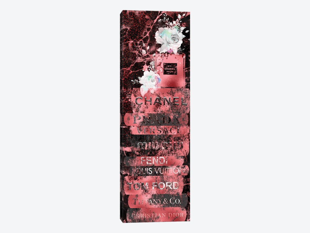 Red Gold Grunge Fashion Book Stack With Perfume Bottle & Roses by Pomaikai Barron 1-piece Canvas Print