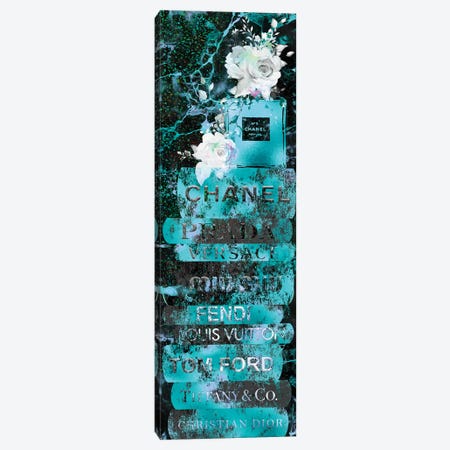 Aqua Blue Grunge Fashion Book Stack With Perfume Bottle & Roses Canvas Print #POB571} by Pomaikai Barron Canvas Artwork
