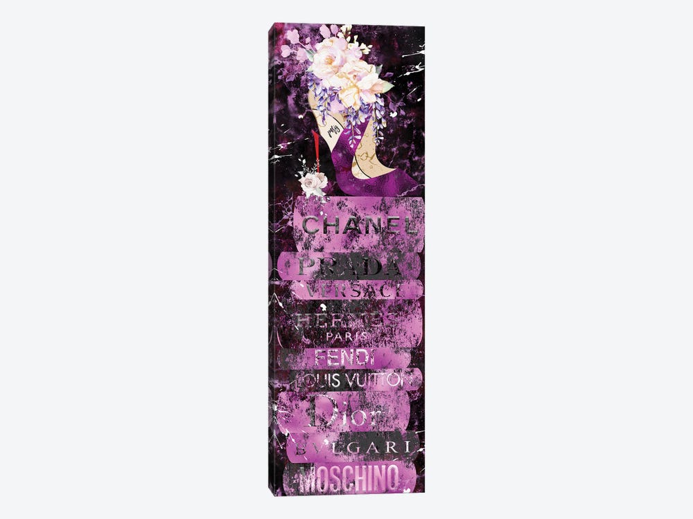 Grunged Purple High Heel Vase On Black & Purple Fashion Books by Pomaikai Barron 1-piece Canvas Artwork