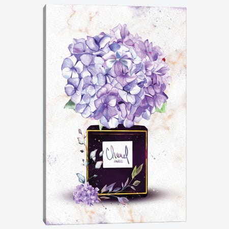 Deep Purple Perfume Bottle With Purple Hydrangeas Canvas Print #POB597} by Pomaikai Barron Art Print