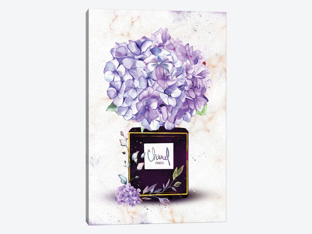 Deep Purple Perfume Bottle With Purple Hydrangeas by Pomaikai Barron 1-piece Canvas Artwork