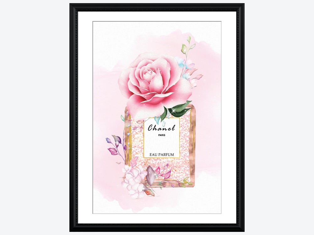 Rose Gold Perfume Bottle With Pink - Canvas Wall Art