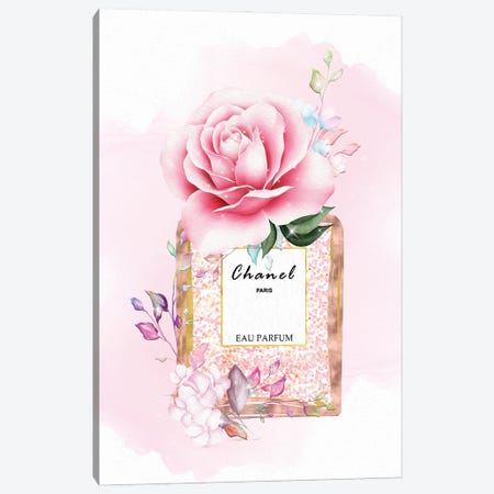 Rose Gold Perfume Bottle With Pink Blush Florals Canvas Print #POB598} by Pomaikai Barron Canvas Artwork