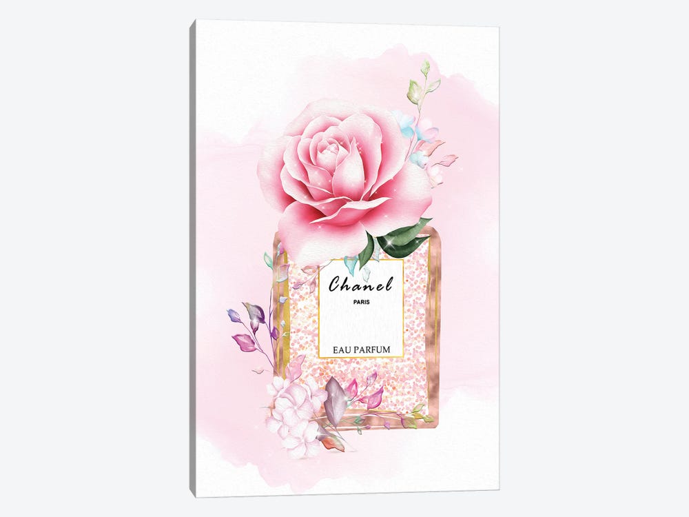 Rose Gold Perfume Bottle With Pink Blush Florals by Pomaikai Barron 1-piece Canvas Print