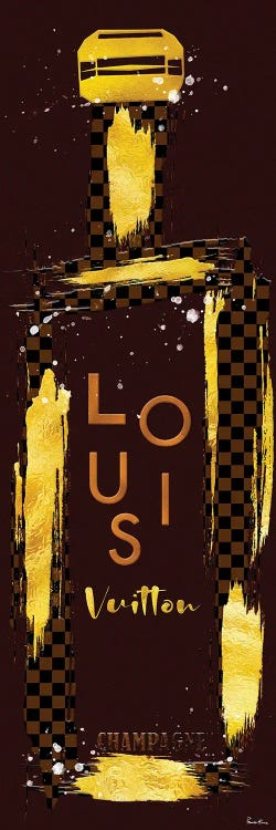 Gold & Checker Board Grunged Louis Champagne Bottle