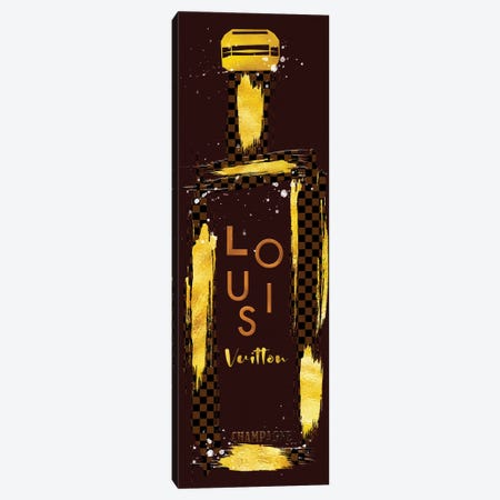 Gold & Checker Board Grunged Louis Champagne Bottle Canvas Print #POB599} by Pomaikai Barron Canvas Wall Art