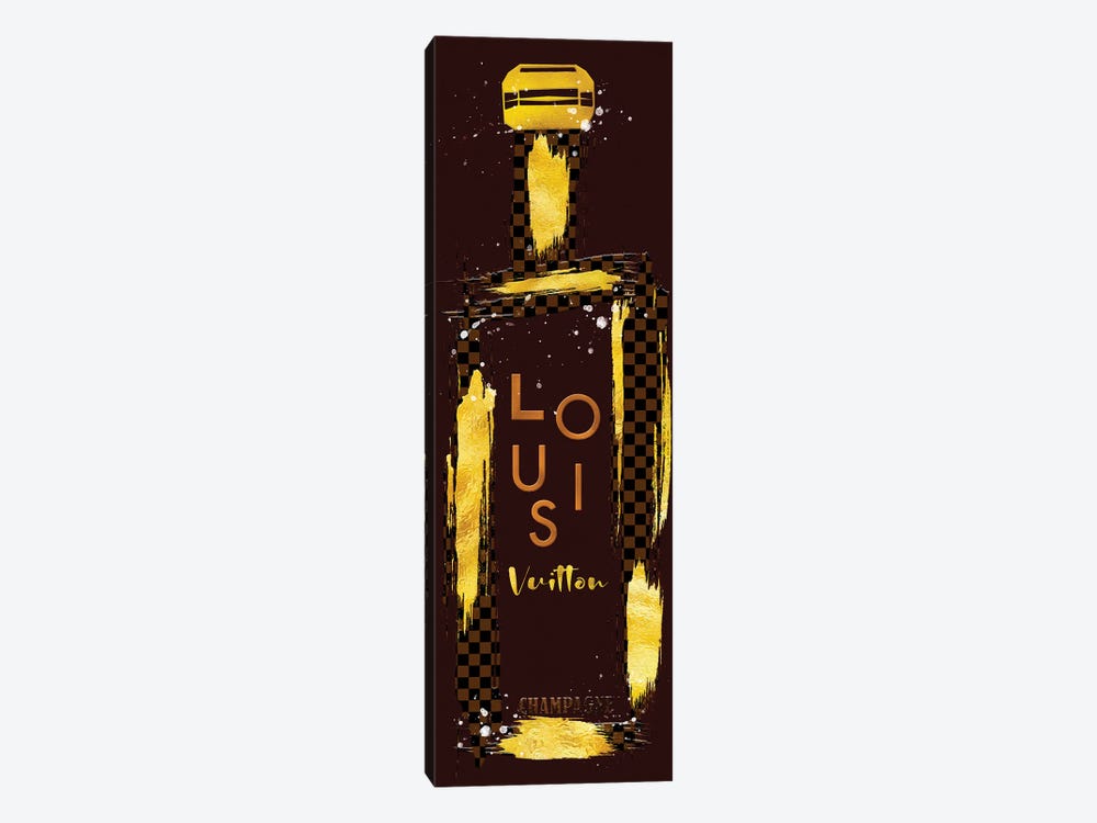 Gold & Checker Board Grunged Louis Champagne Bottle by Pomaikai Barron 1-piece Canvas Artwork