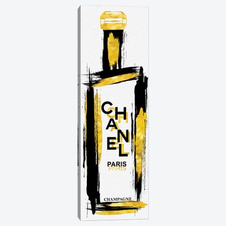 Black & Gold Grunged Chanel Champagne Bottle Canvas Print #POB601} by Pomaikai Barron Canvas Artwork