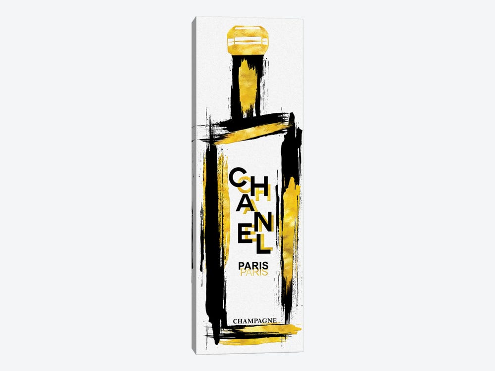 Black & Gold Grunged Chanel Champagne Bottle by Pomaikai Barron 1-piece Canvas Print