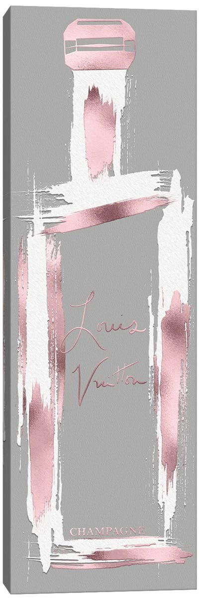 Rose Gold & White On Gray Grunged Louis Champagne Bottle Canvas Art Print - Champagne Art