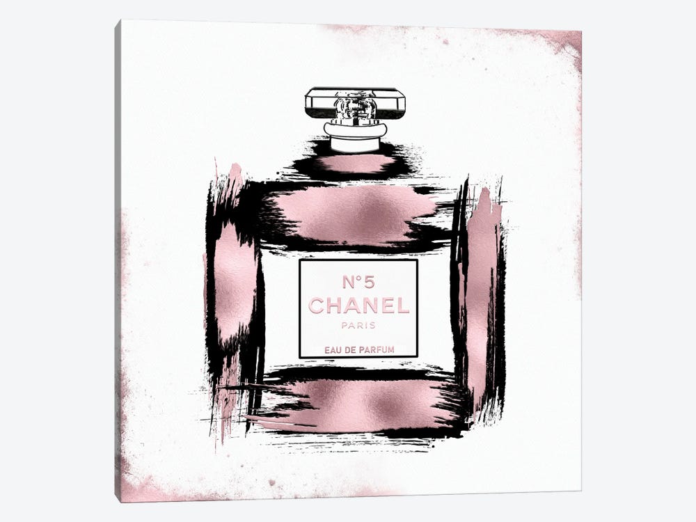 Black & Rose Gold Grunged No5 Paris Perfume Bottle by Pomaikai Barron 1-piece Canvas Art