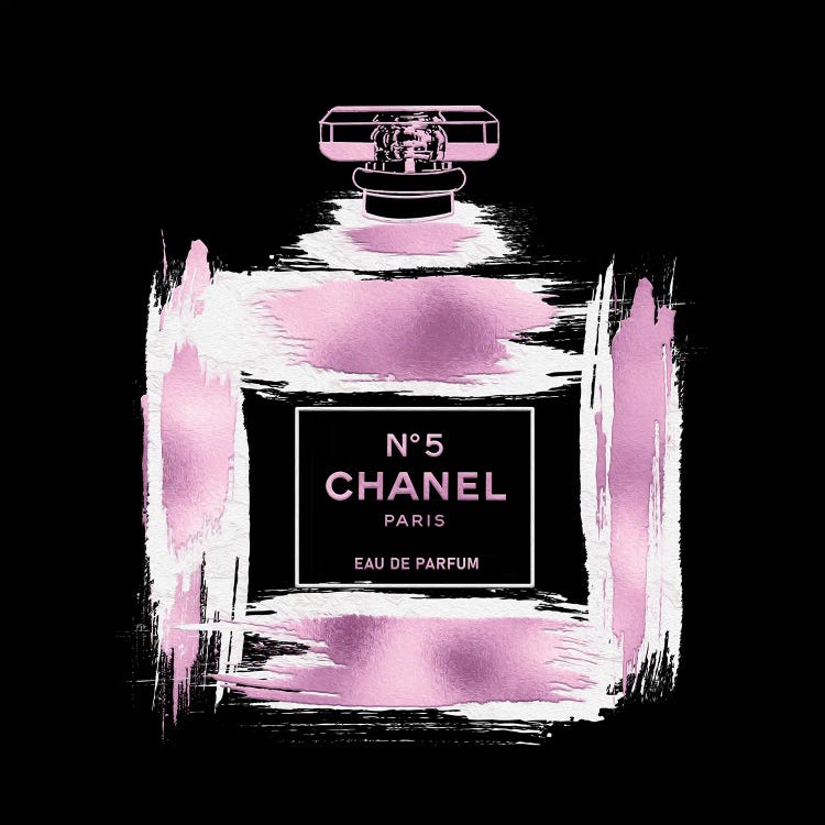 Framed Canvas Art - Metallic Pink & White on Black Grunged No5 Paris Perfume Bottle by Pomaikai Barron ( Fashion > Hair & Beauty > Perfume Bottles Art