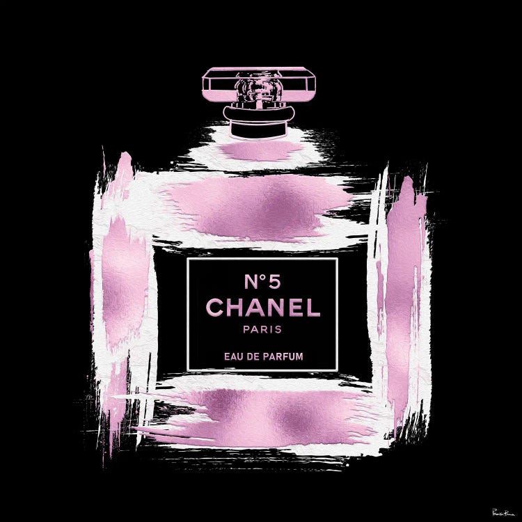 Metallic Pink & White On Black Grunged No5 Paris Perfume Bottle by Pomaikai Barron wall art