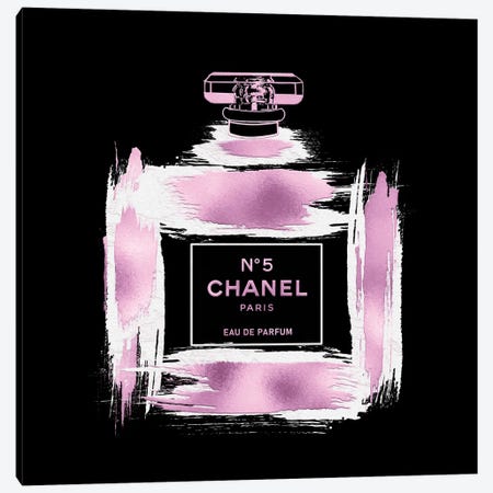 Metallic Pink & White On Black Grunged No5 Paris Perfume Bottle Canvas Print #POB609} by Pomaikai Barron Canvas Wall Art