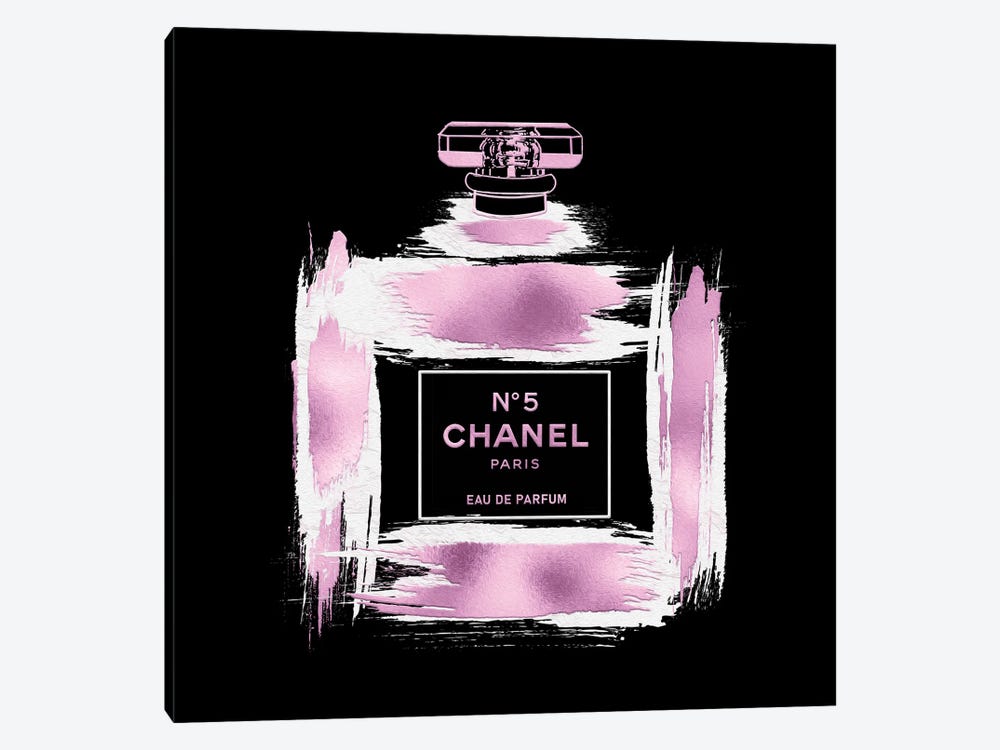 Metallic Pink & White On Black Grunged No5 Paris Perfume Bottle by Pomaikai Barron 1-piece Canvas Art Print