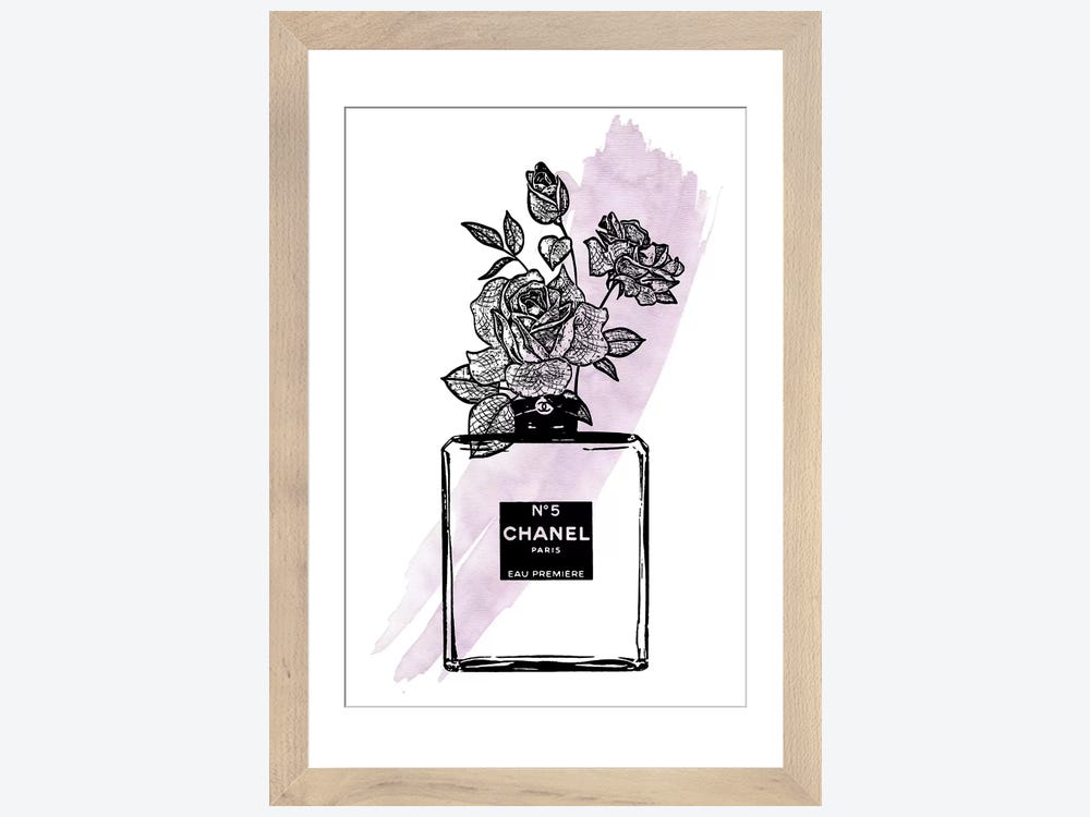 Cross Hatch Rose Perfume Bottle Vase Art - Art Print