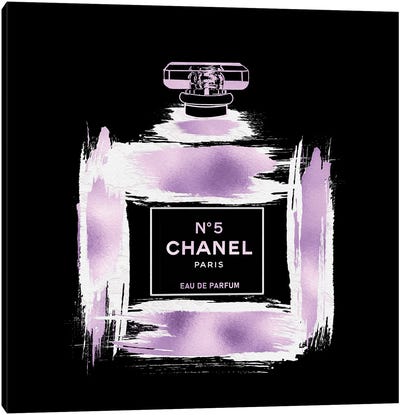 Metallic Purple & White On Black Grunged No5 Paris Perfume Bottle Canvas Art Print - Beauty