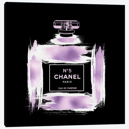 Metallic Purple & White On Black Grunged No5 Paris Perfume Bottle Canvas Print #POB610} by Pomaikai Barron Canvas Art Print