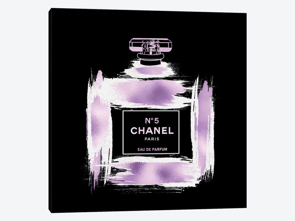 Metallic Purple & White On Black Grunged No5 Paris Perfume Bottle by Pomaikai Barron 1-piece Art Print