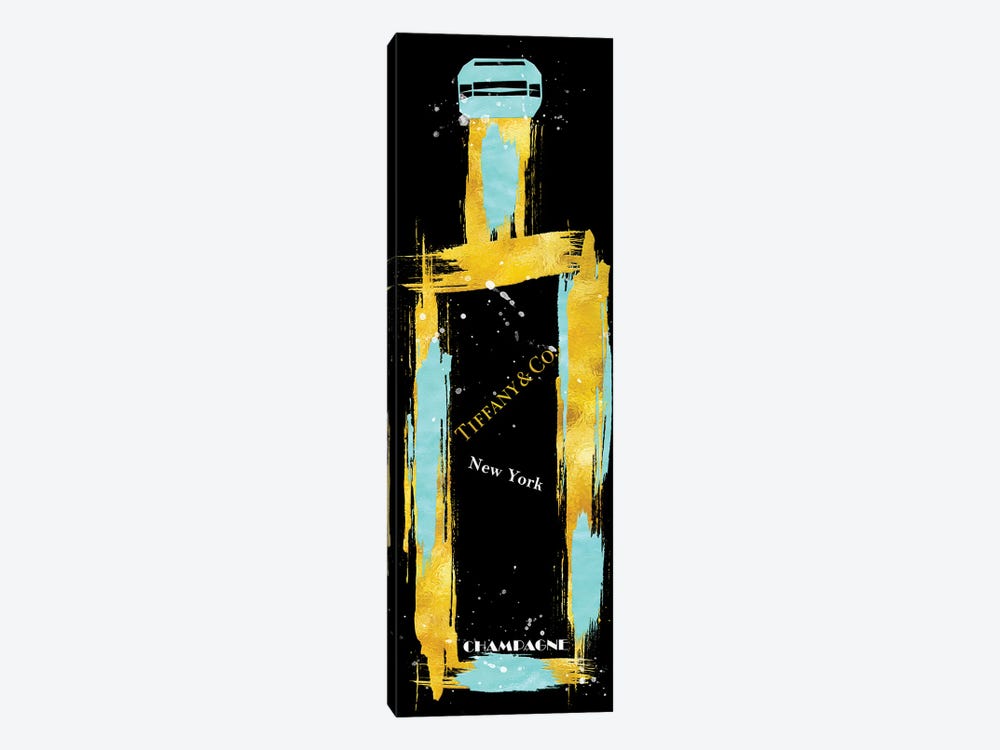 Grunged Teal & Gold Tiffany Champagne Bottle by Pomaikai Barron 1-piece Canvas Artwork