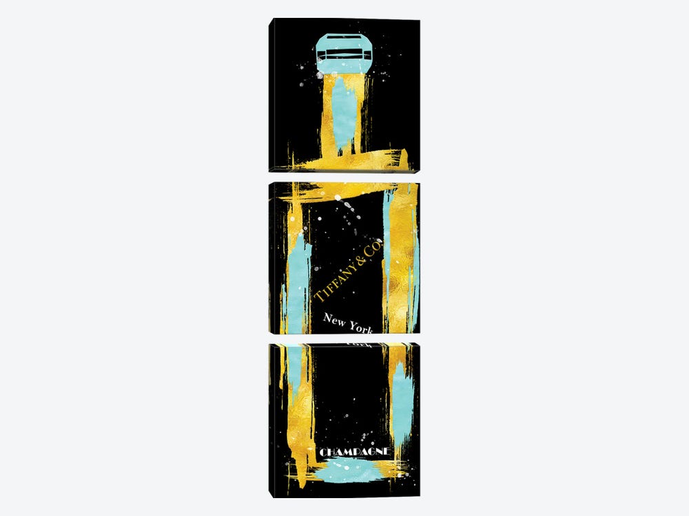Grunged Teal & Gold Tiffany Champagne Bottle by Pomaikai Barron 3-piece Canvas Art