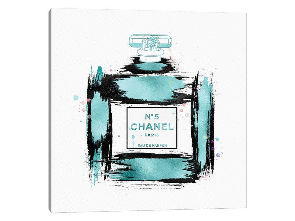 CHANEL Number No 5 Perfume Bottle Black/Gold on Cream Canvas Wall Art  16x20