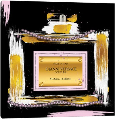 Gianni Couture Perfume Bottle Pink On Black Canvas Art Print - Versace Art