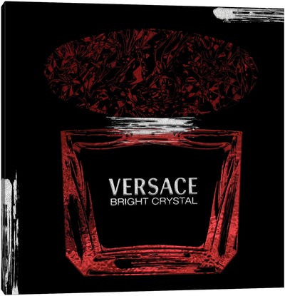 Bright Crystal Red Perfume Bottle On Black Canvas Art Print - Versace Art