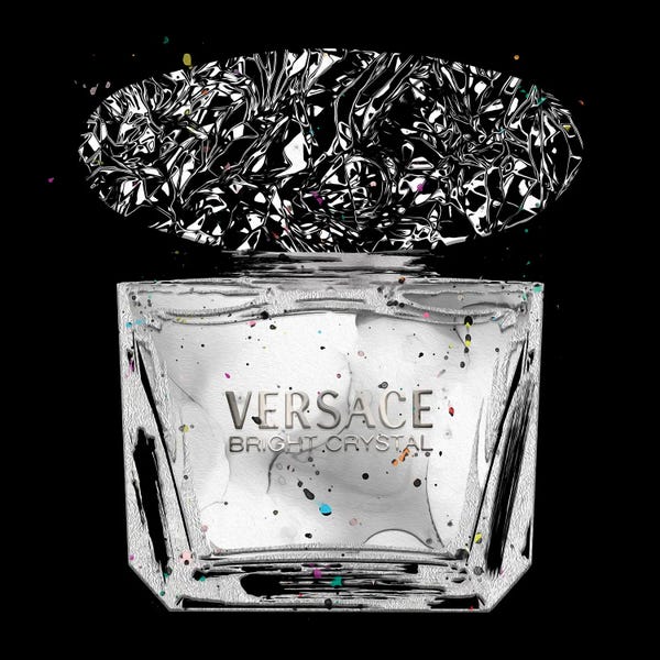 Fashion Brands: Bright Crystal All Silver Perfume Bottle On Black by Pomaikai Barron