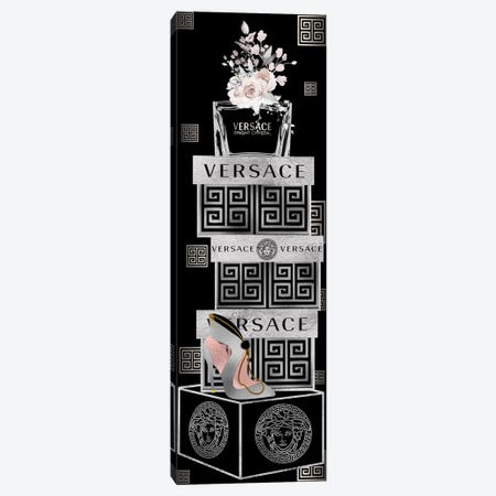 Silver & Black Perfume Bottle On Fashion Boxes With Silver Heel Bag Canvas Print #POB647} by Pomaikai Barron Canvas Print