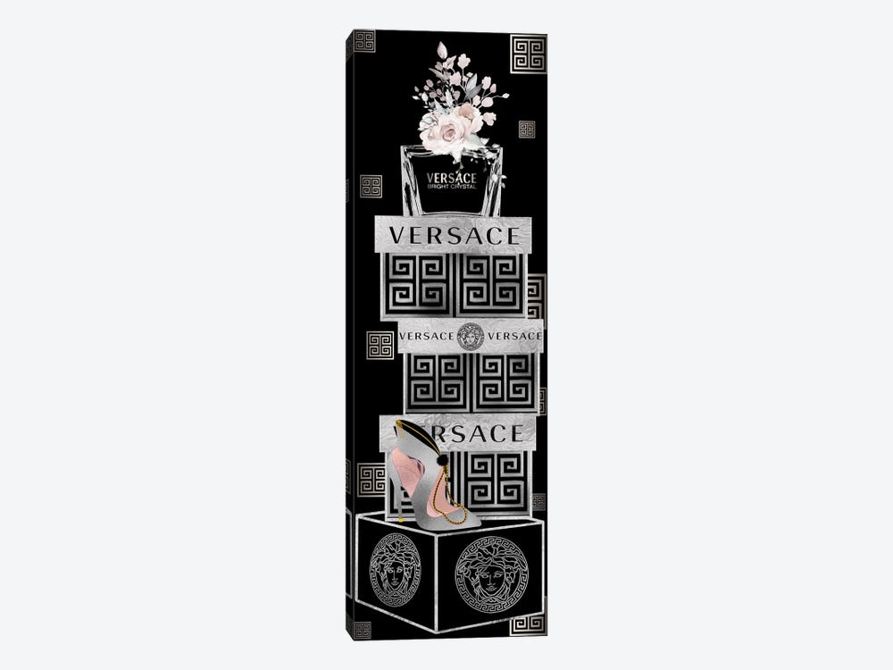 Silver & Black Perfume Bottle On Fashion Boxes With Silver Heel Bag by Pomaikai Barron 1-piece Canvas Art Print