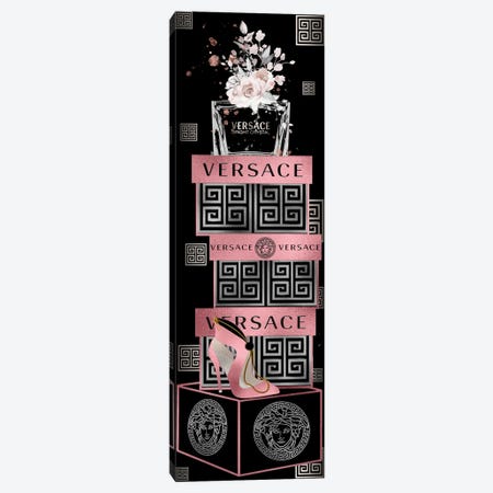 Silver & Rose Perfume Bottle On Fashion Boxes With Rose Heel Bag Canvas Print #POB648} by Pomaikai Barron Canvas Art