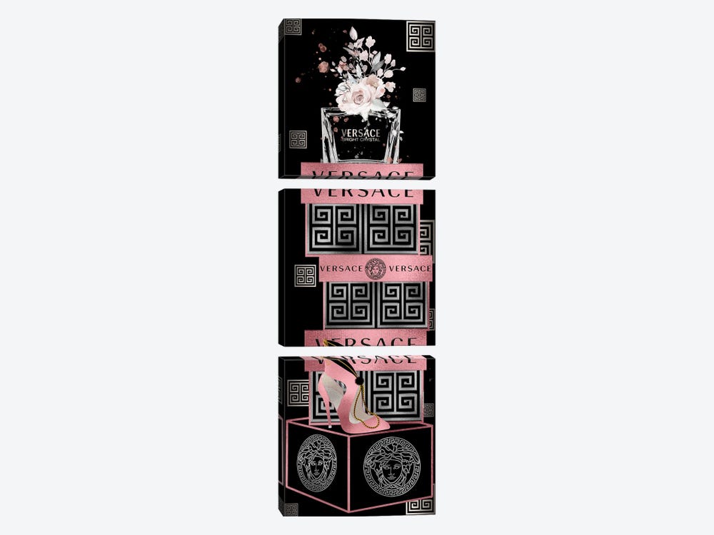 Silver & Rose Perfume Bottle On Fashion Boxes With Rose Heel Bag by Pomaikai Barron 3-piece Canvas Artwork