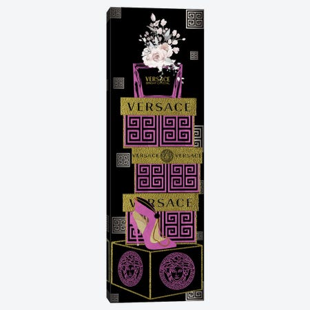 Pink & Vintage Gold Perfume Bottle On Fashion Boxes With Pink Heel Bag Canvas Print #POB649} by Pomaikai Barron Canvas Art