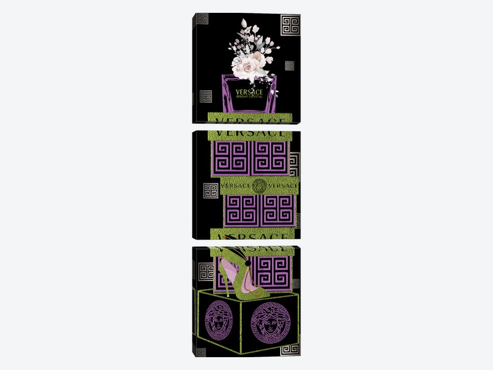 Purple & Jade 'Sace Perfume Bottle With Roses On Fashion Boxes With High Heel Clutch by Pomaikai Barron 3-piece Art Print