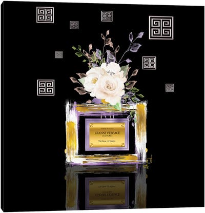 Light Purple Gold & White 'Sace Couture Perfume Bottle With Roses Canvas Art Print - Pomaikai Barron